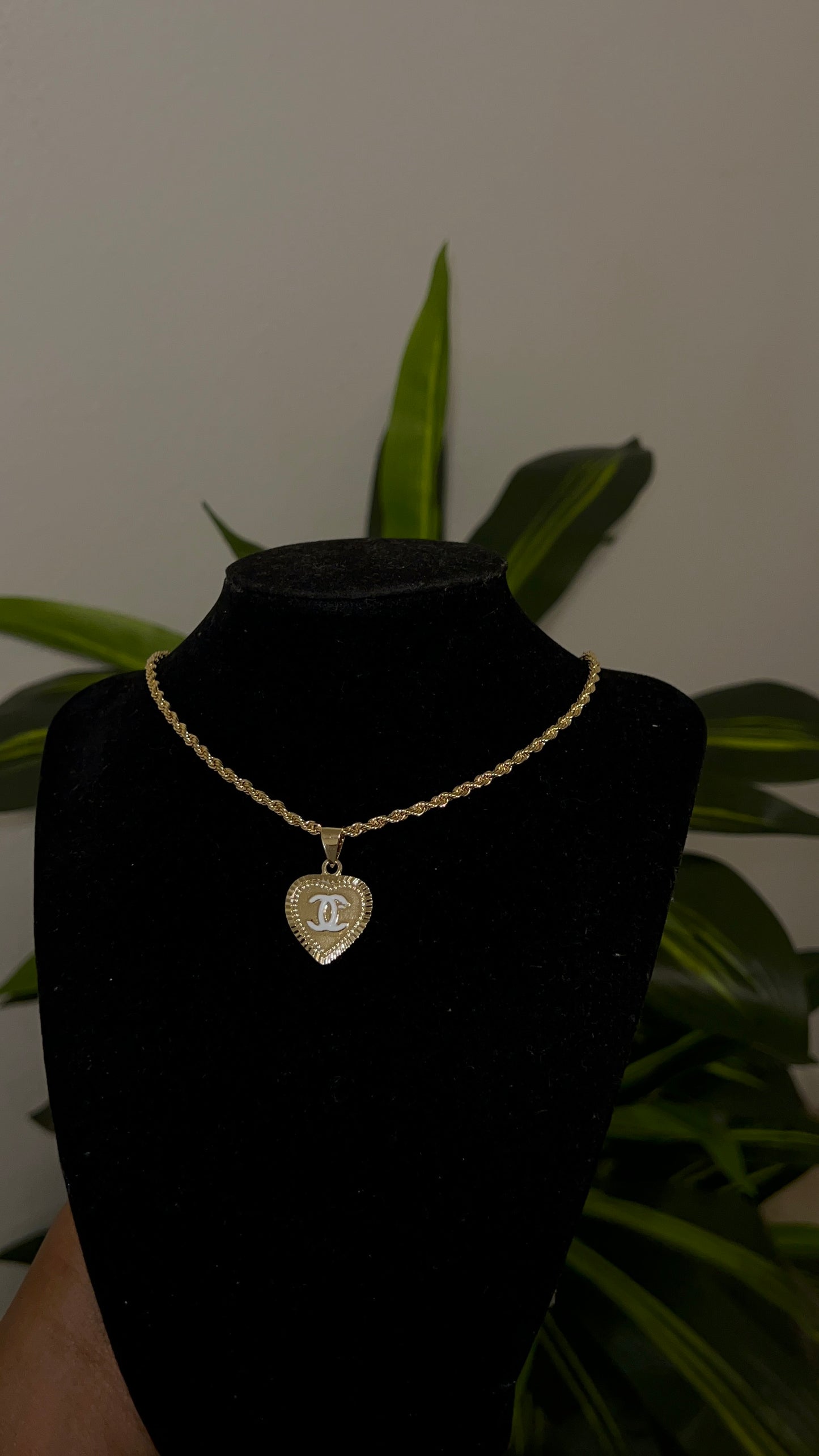White Cc heart necklace