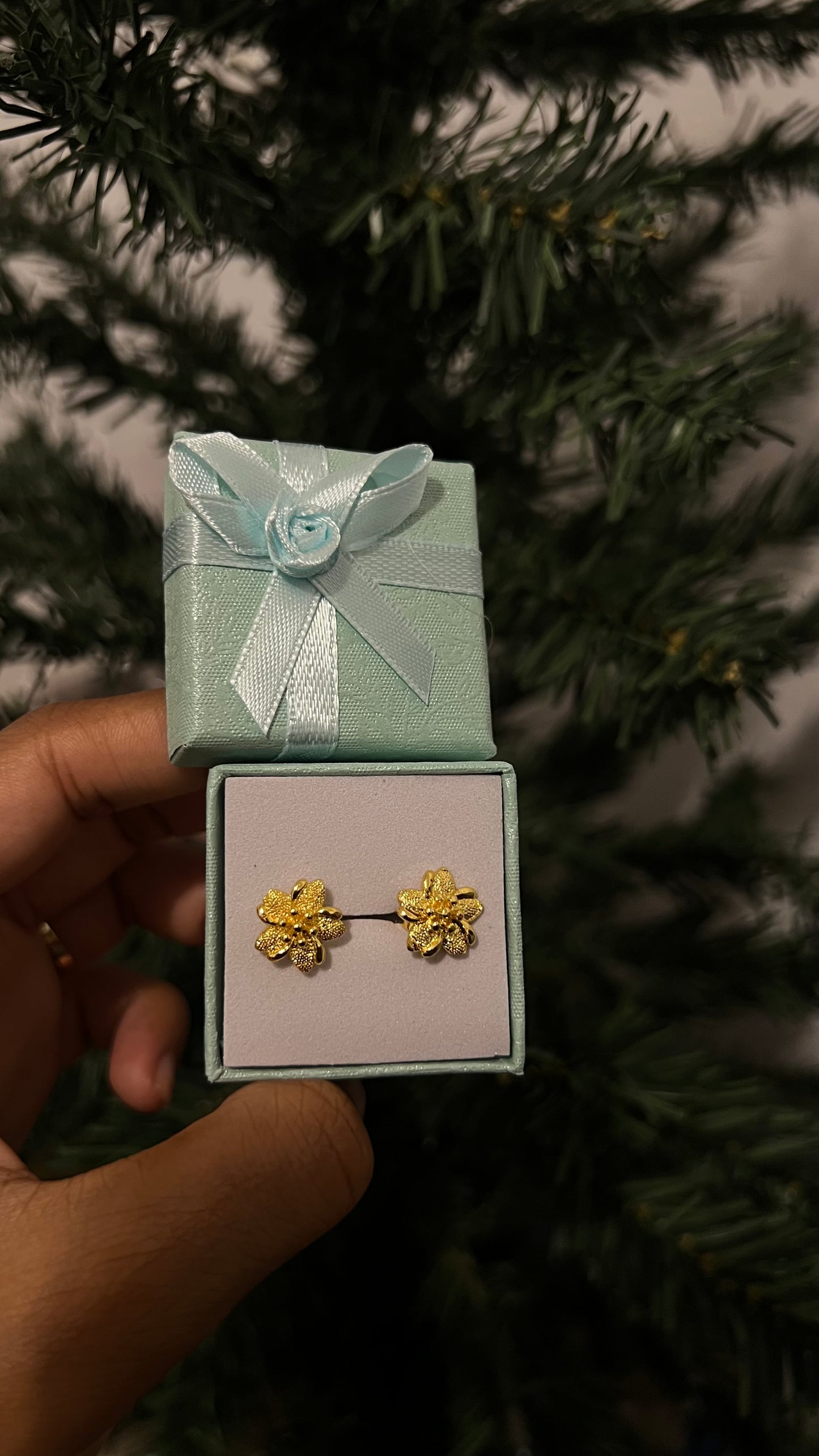 24k Gold plated texture bloom flower Earrings