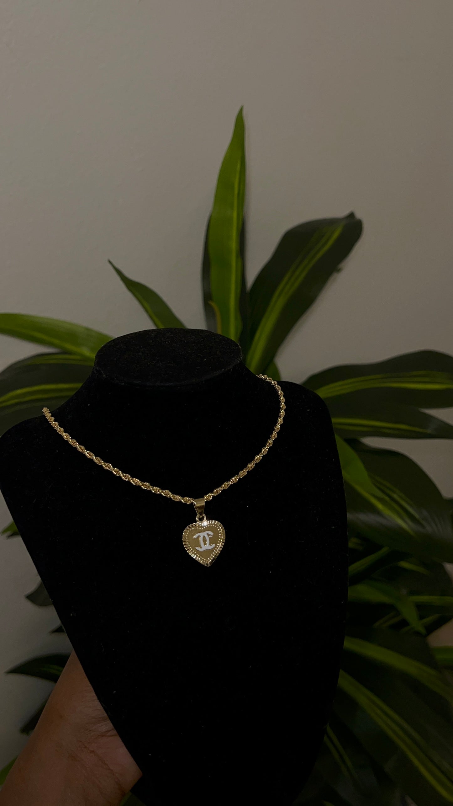 White Cc heart necklace
