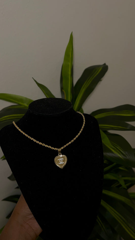 White Cc heart necklace